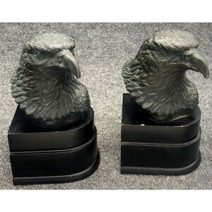 Vintage Eagle Head Bookends Pair San Pacific SP 7.5" Sculptures Patriotic USA